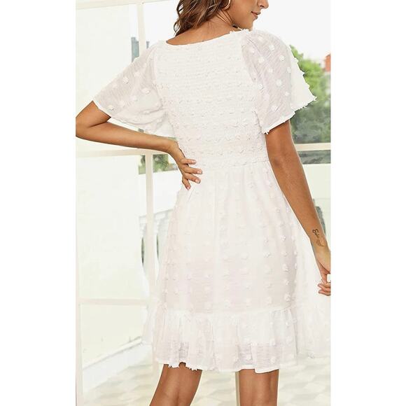 V Neck, Flutter Sleeve Mini Dress- Size Large (12-14) - Picture 3 of 5